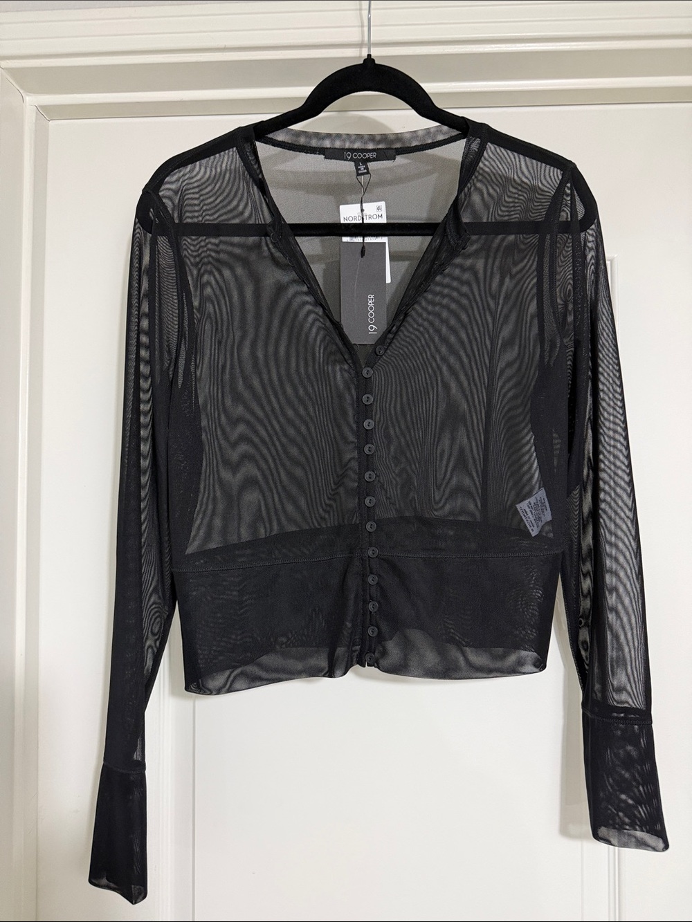 19 COOPER Sheer Black Button-Front Long-Sleeve Top size L NWT Nordstrom
